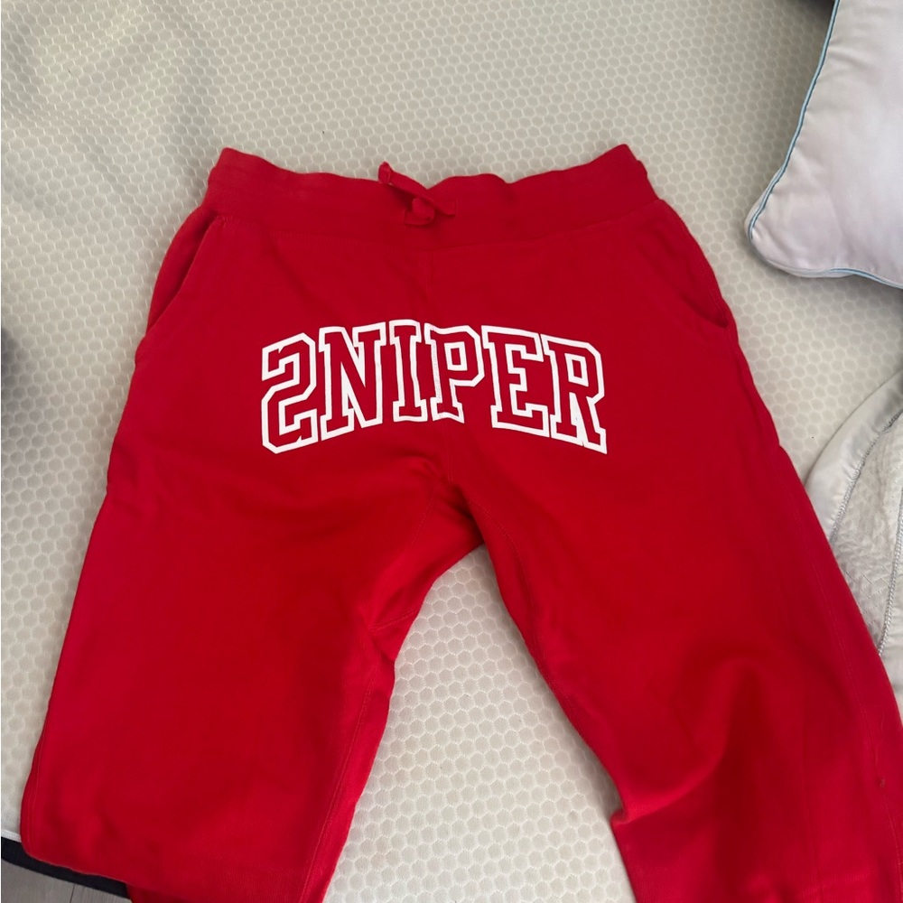 Vibrant Red Joggers with Collegiate Style